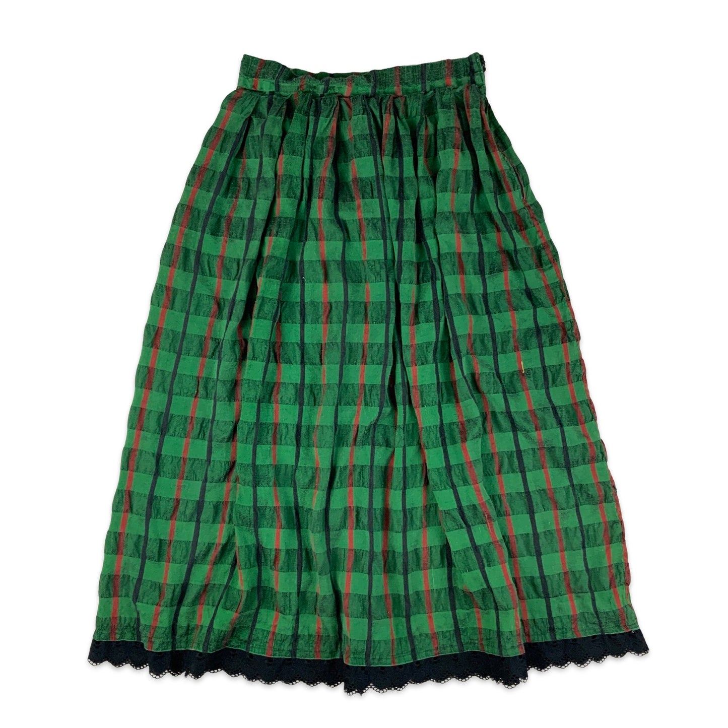 Vintage Green Black & Red Plaid Pleated Skirt 8