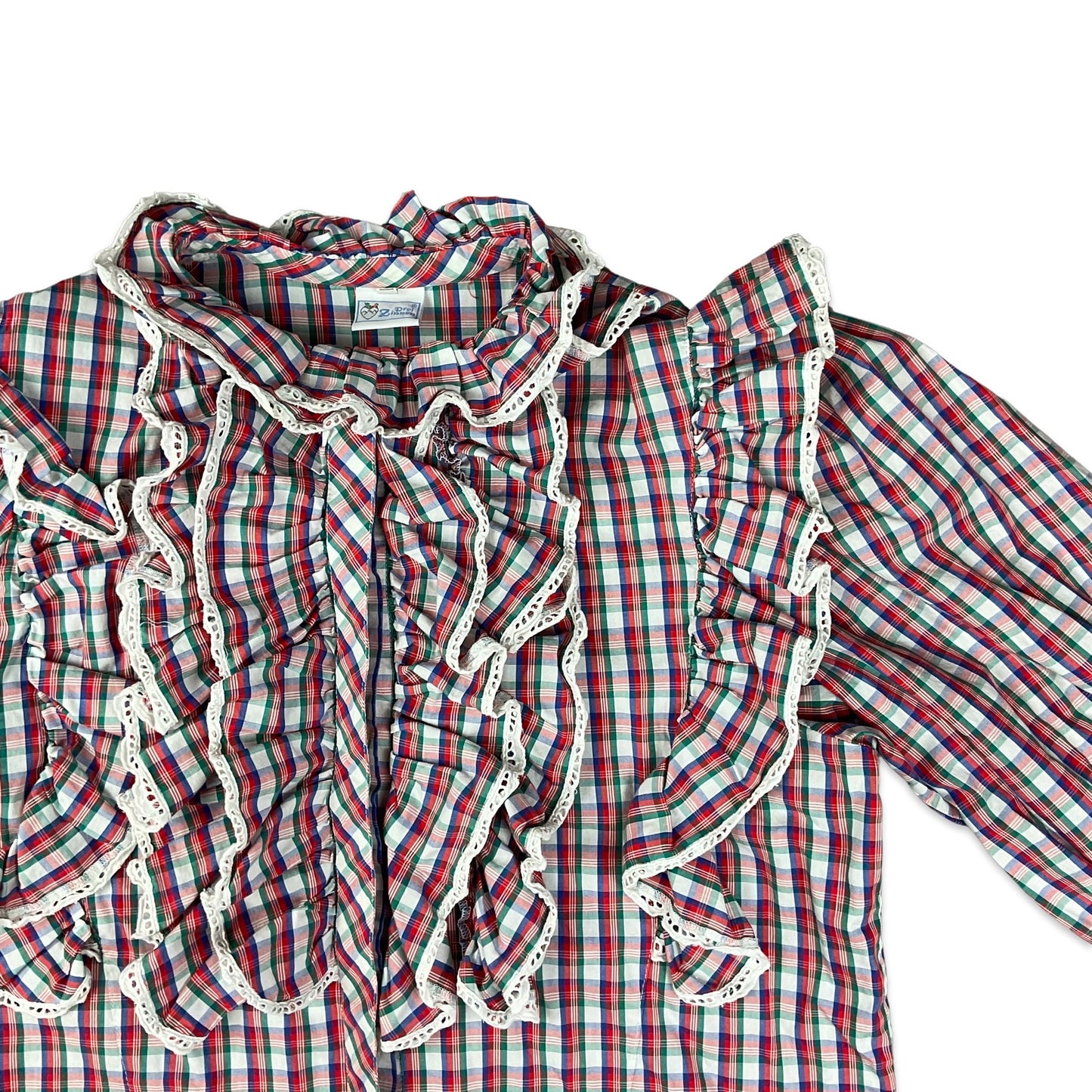 Vintage 80s Red White & Green Plaid Prairie Blouse 12 14