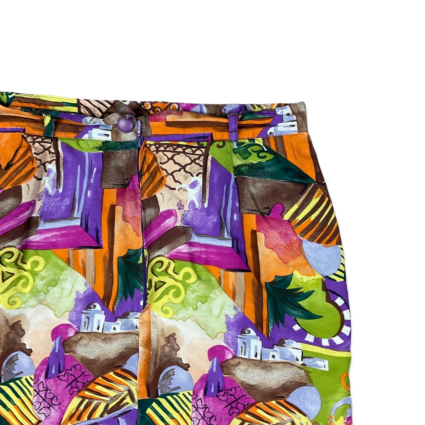 Vintage Purple Green & Orange Abstract Print Pencil Skirt 14