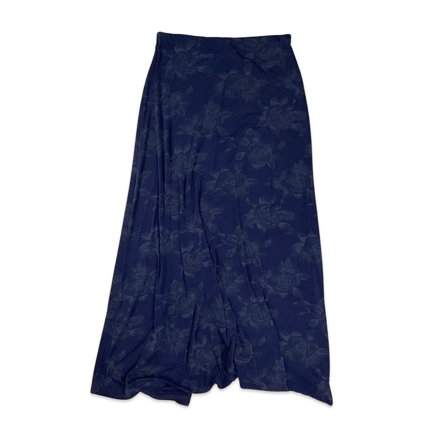 Vintage Navy Floral Fitted Maxi Skirt 12 14
