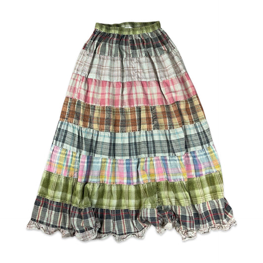 Vintage Plaid Prairie Maxi Skirt 8 10 12