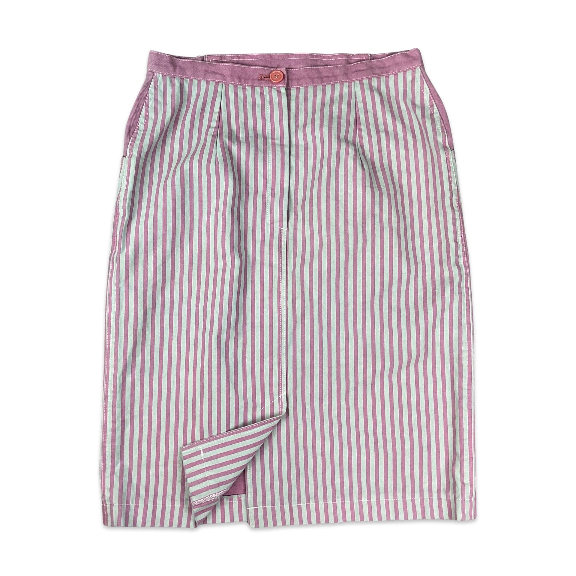 Vintage 80s Pink Grey Striped Pencil Skirt 12