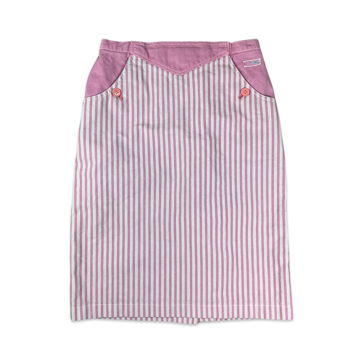 Vintage 80s Pink & Grey Striped Pencil Skirt 12