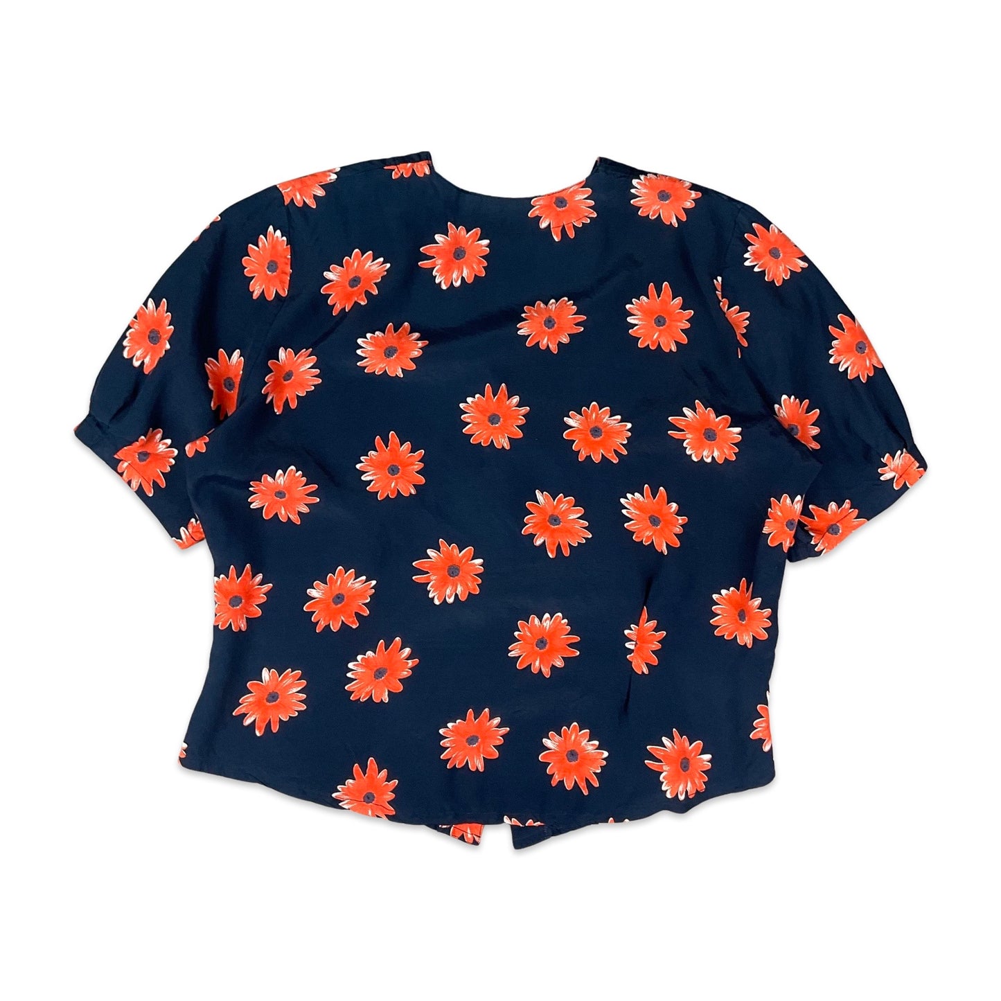 Vintage 90s Y2K Navy & Orange Floral Print Blouse 14 16