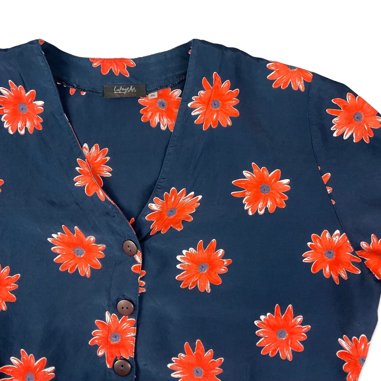 Vintage 90s Y2K Navy & Orange Floral Print Blouse 14 16