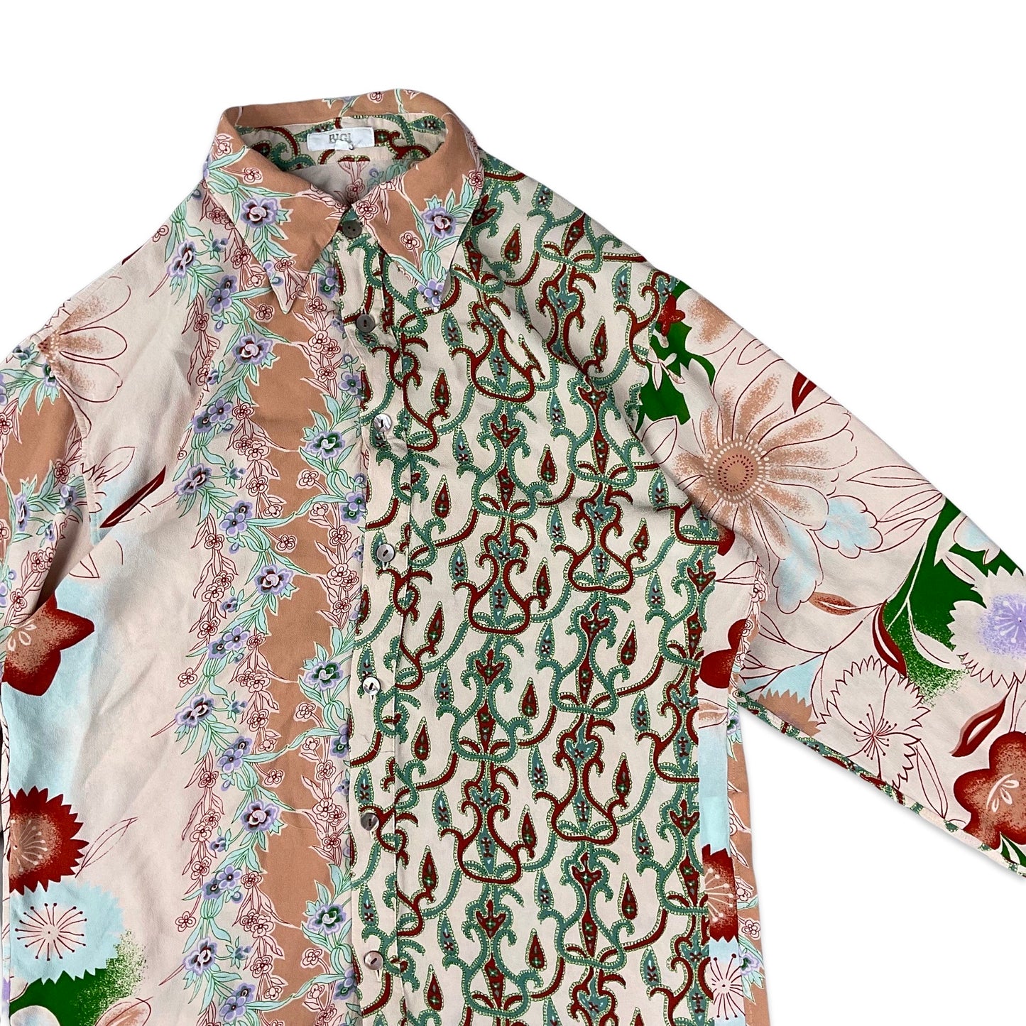 Vintage Beige and Pink Floral Print Shirt Blouse 10 12