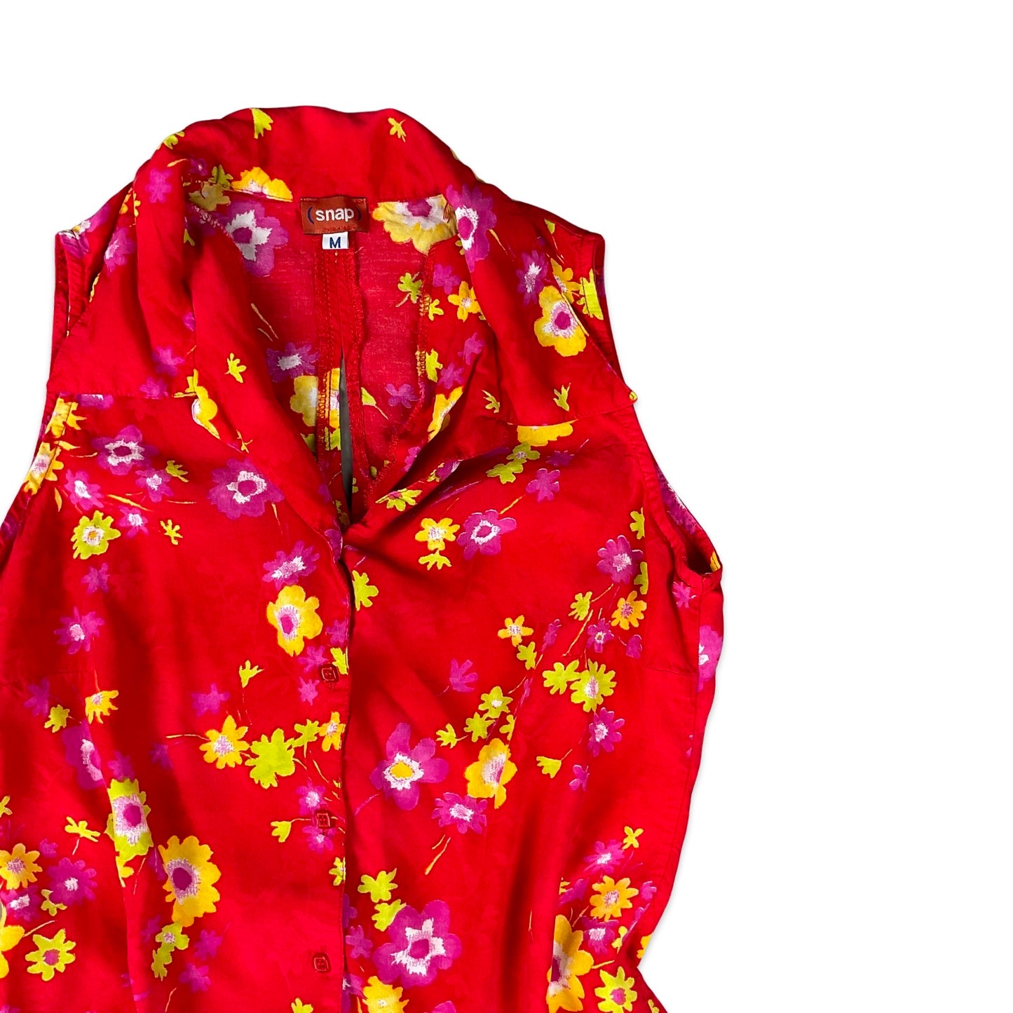 Vintage Y2K Red & Yellow Floral Print Sleeveless Blouse 8 10