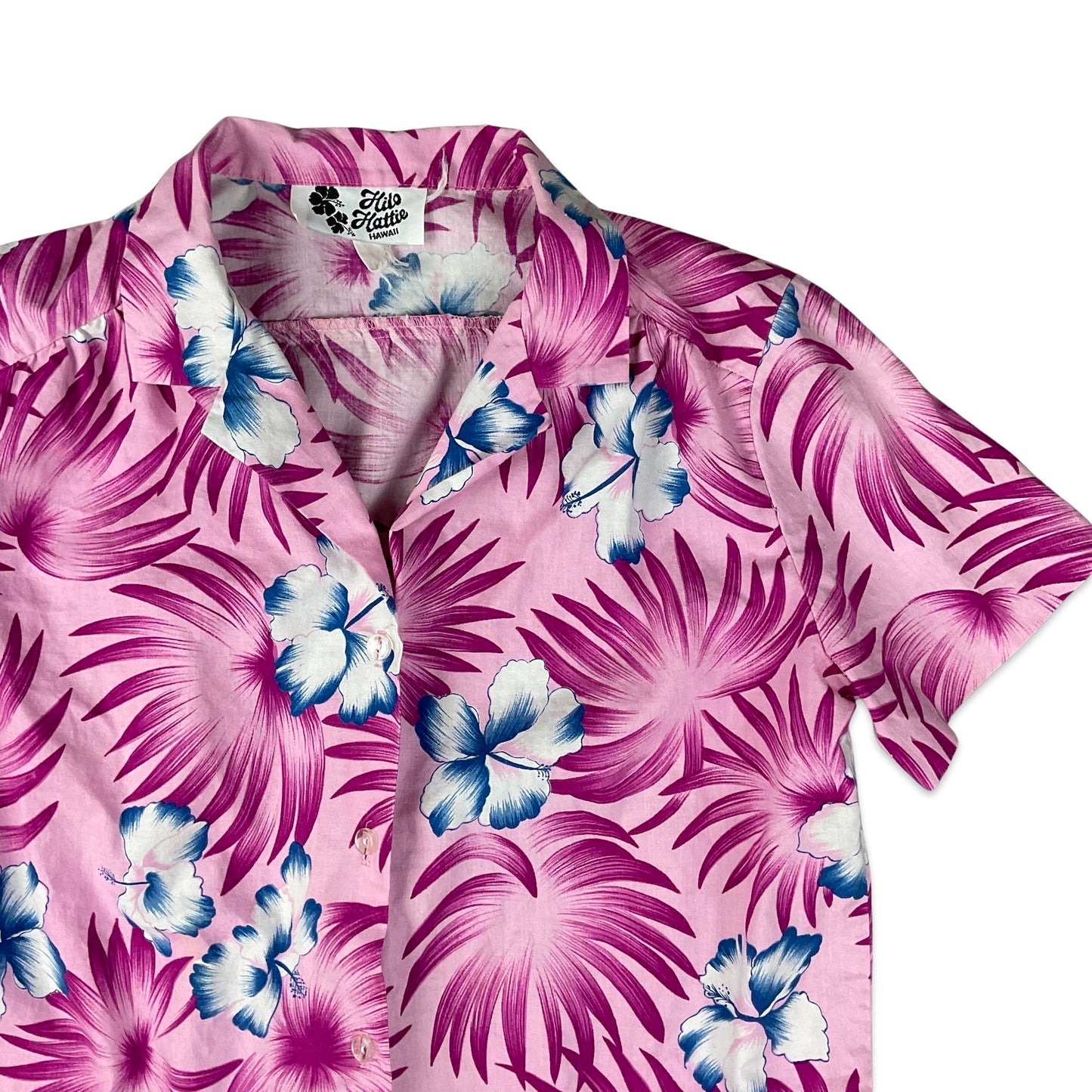 Vintage 80s 90s Pink & Blue Hawaiian Blouse 12 14