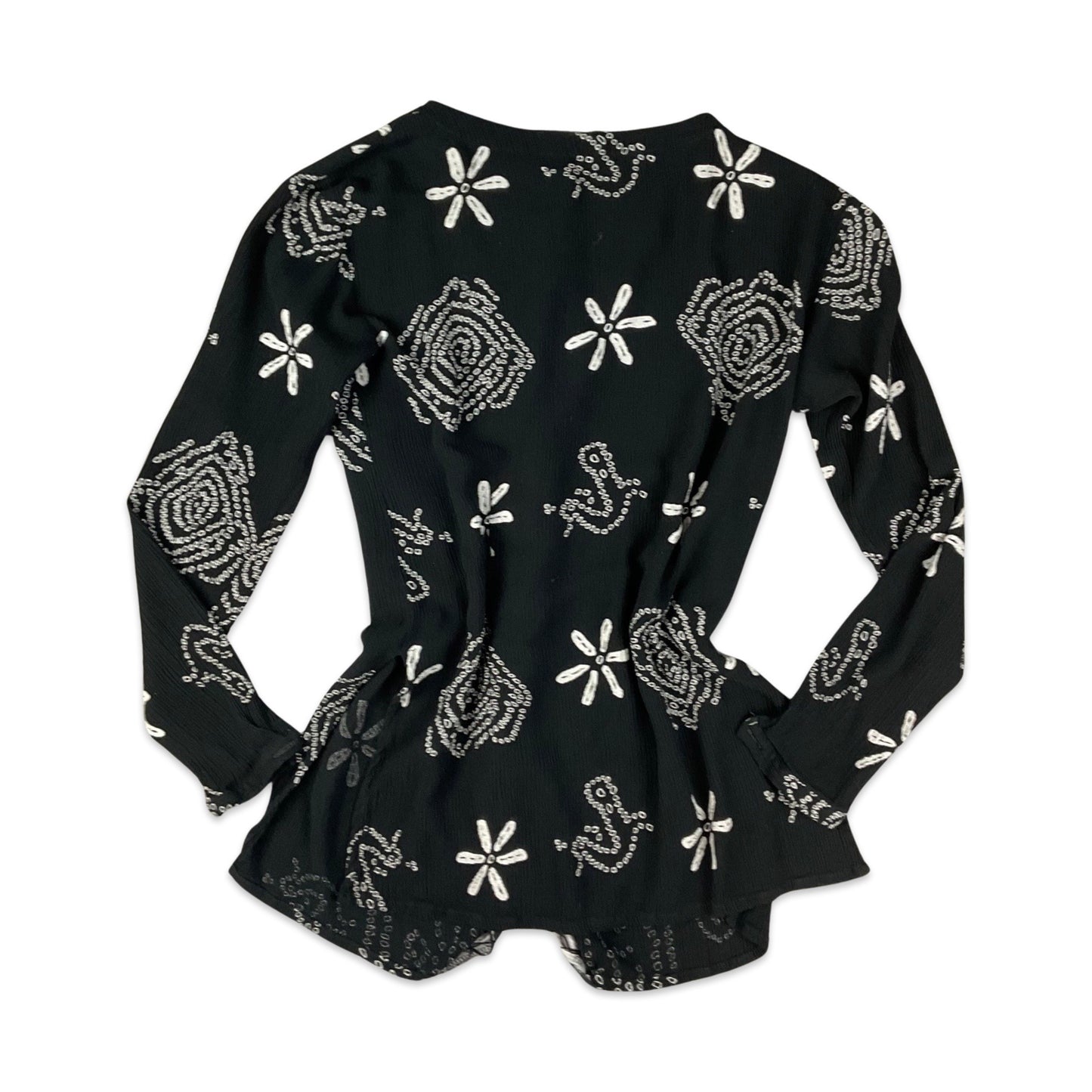 Vintage Black & White Abstract Floral Print Peplum Blouse 8 10