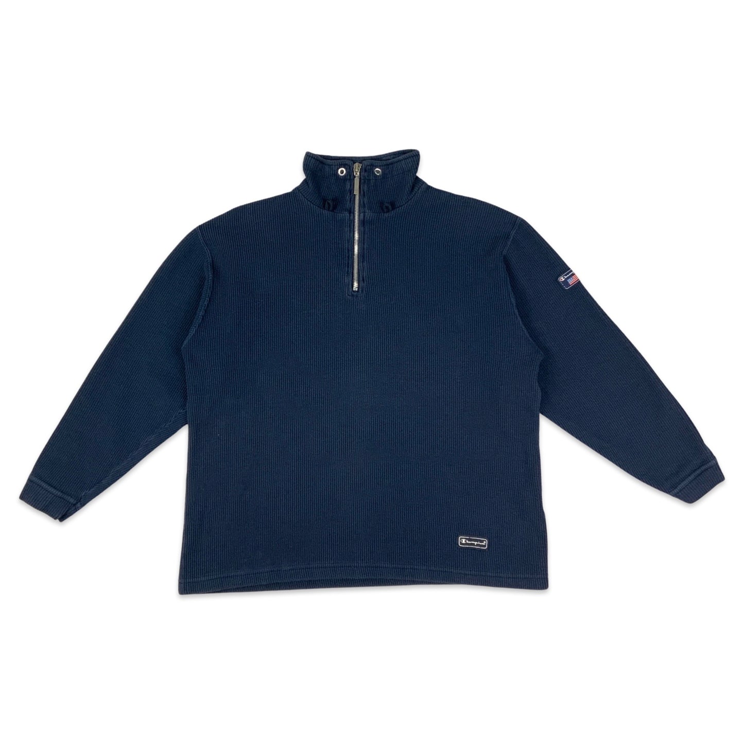 Vintage Champion Navy Ribbed Quarter Zip Jumper S M