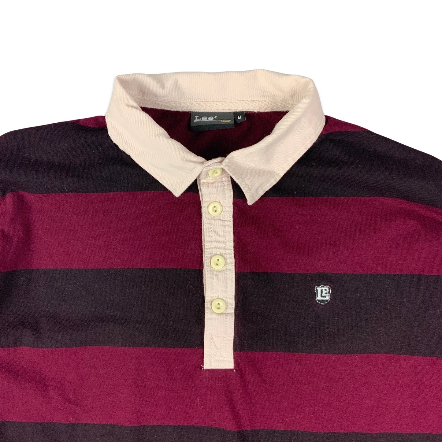 Vintage Lee Burgundy & Blue Striped Rugby Shirt M L