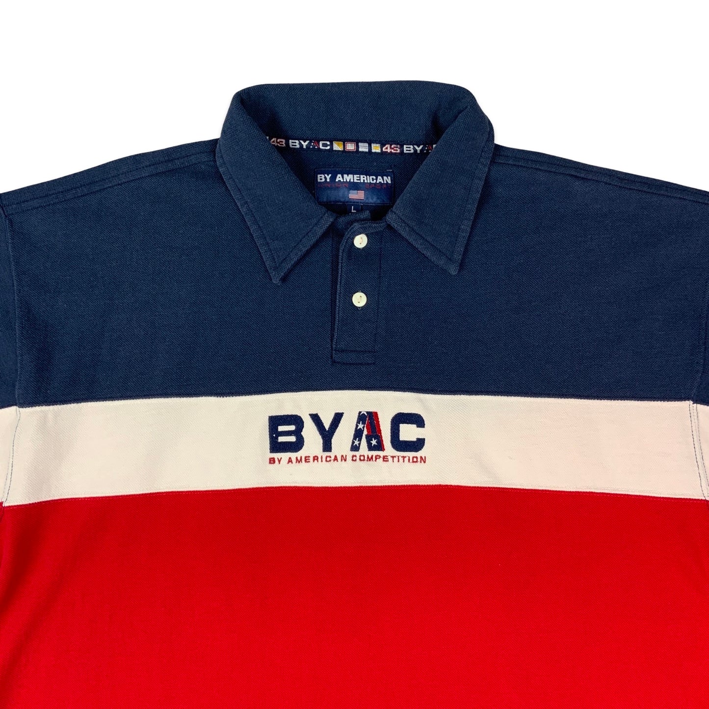 Vintage Red Navy & White American Sport Polo Shirt L XL