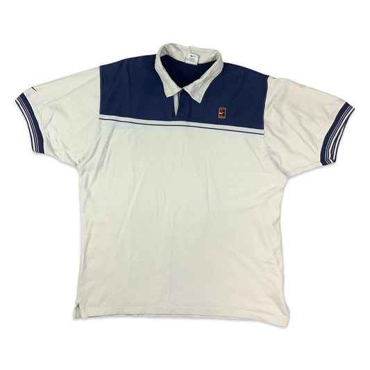 Vintage 90s White & Blue Nike Oversized Polo Shirt L XL