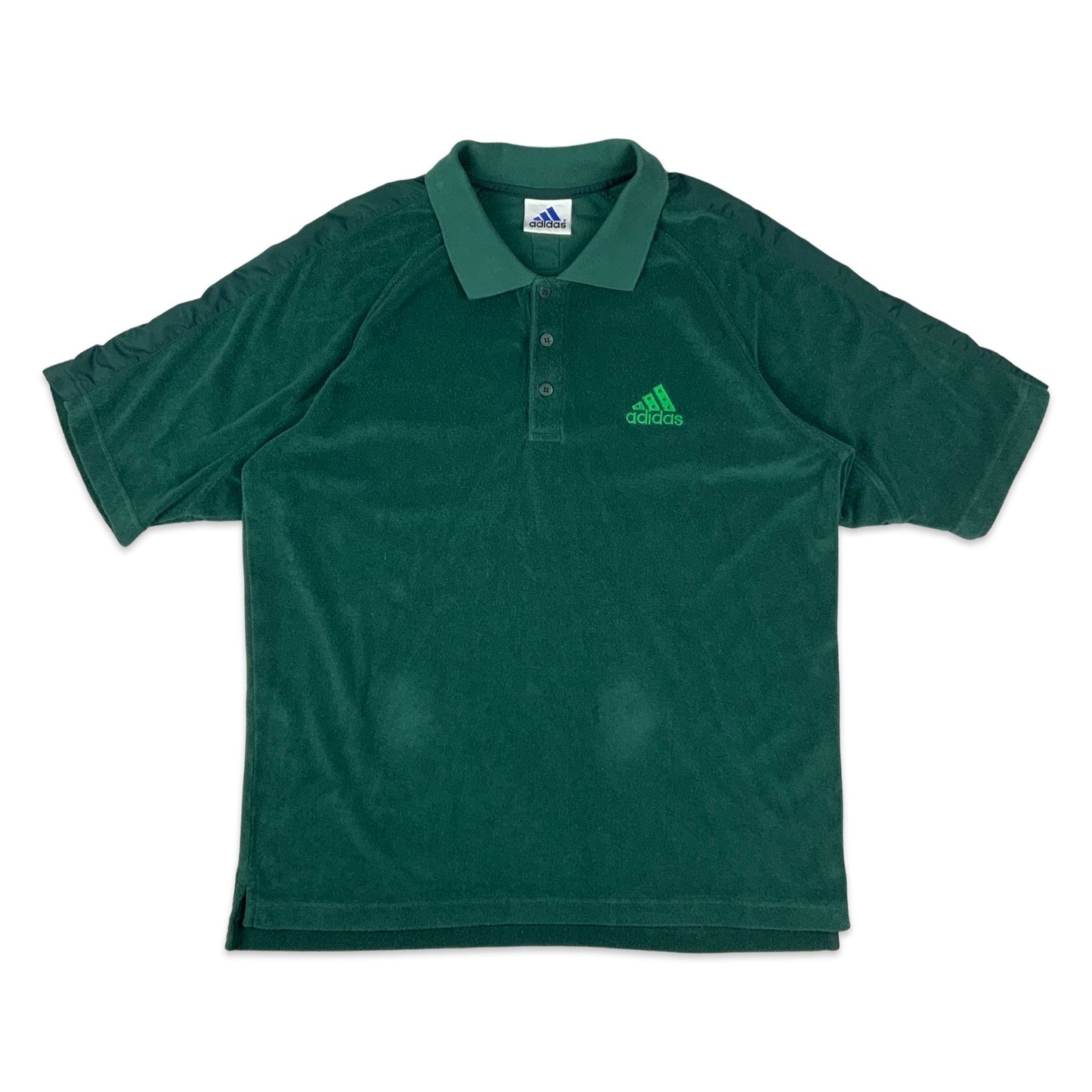 Vintage Adidas Green Terry Cotton Polo Shirt M L