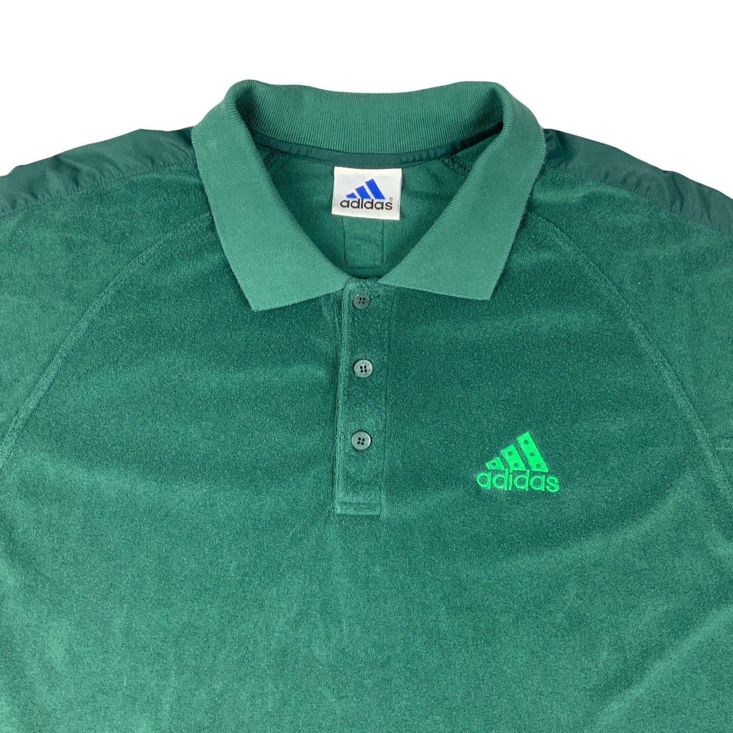 Vintage Adidas Green Terry Cotton Polo Shirt M L