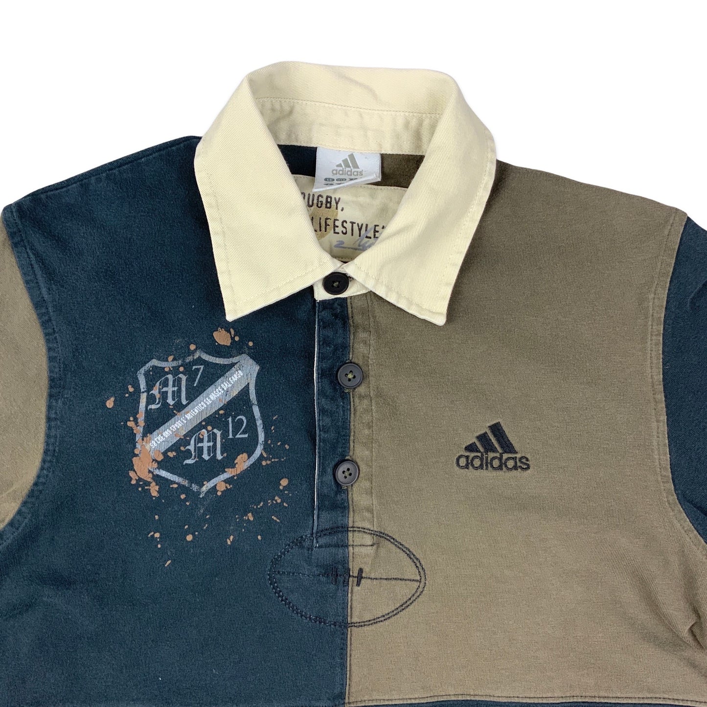 Vintage Adidas Navy & Khaki Rugby Shirt XS S
