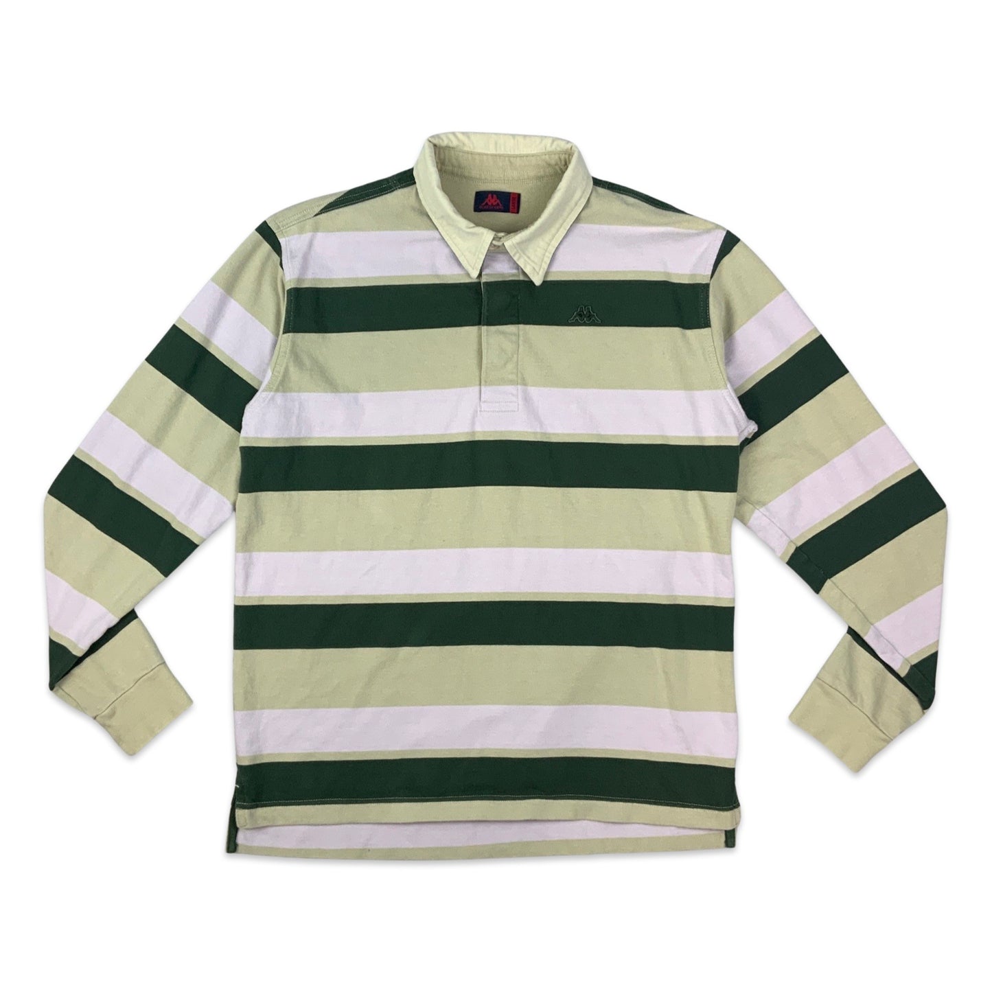 Vintage 90s Kappa Beige Green & Pink Striped Rugby Shirt M L