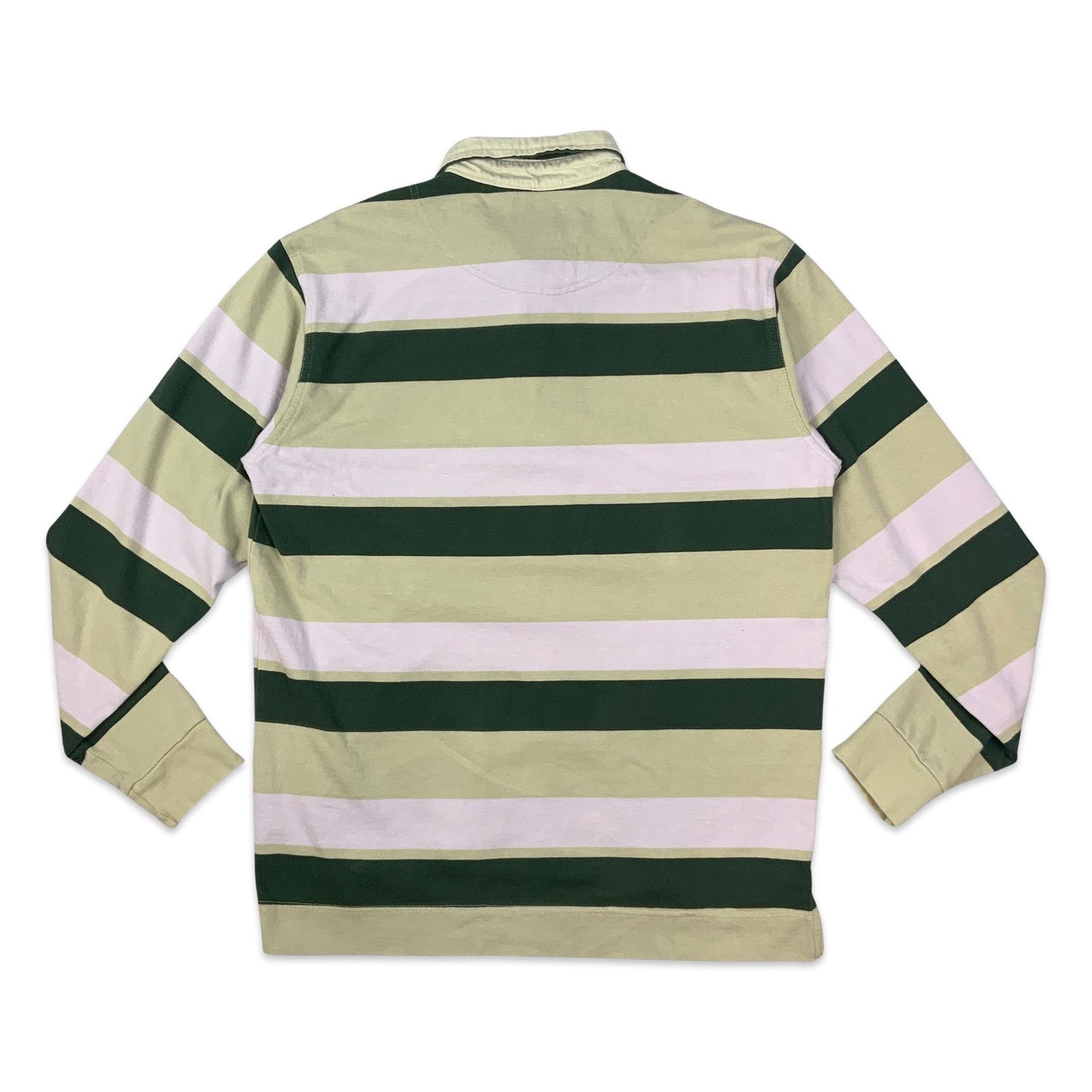 Vintage 90s Kappa Beige Green & Pink Striped Rugby Shirt M L