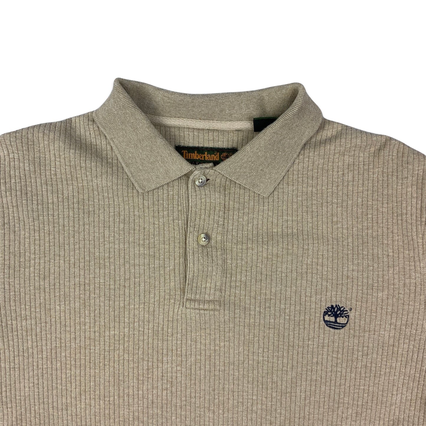 Vintage 90s Timberland Beige Ribbed Polo Shirt M L