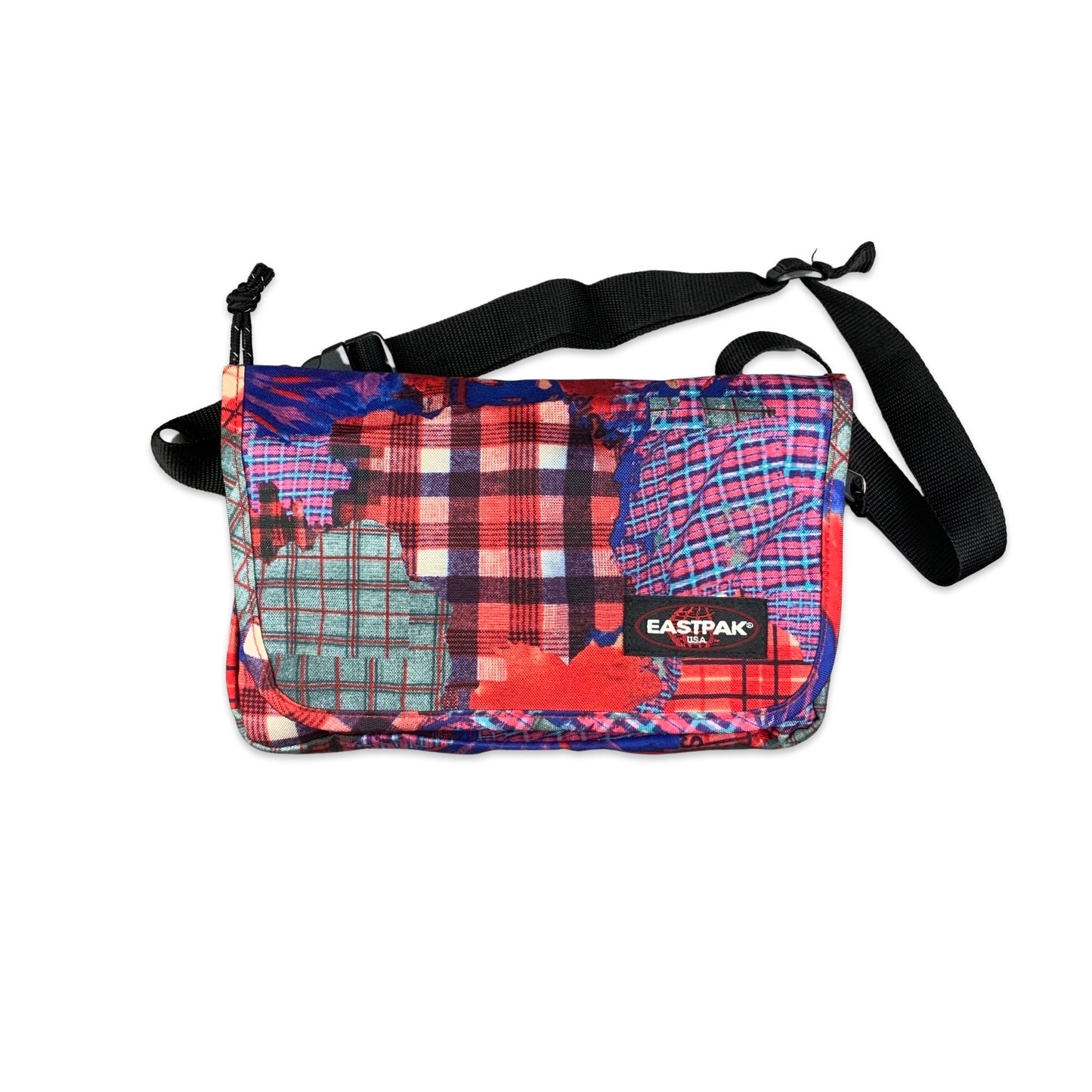 Eastpak Red and Blue Plaid Print Mini Satchel Bag