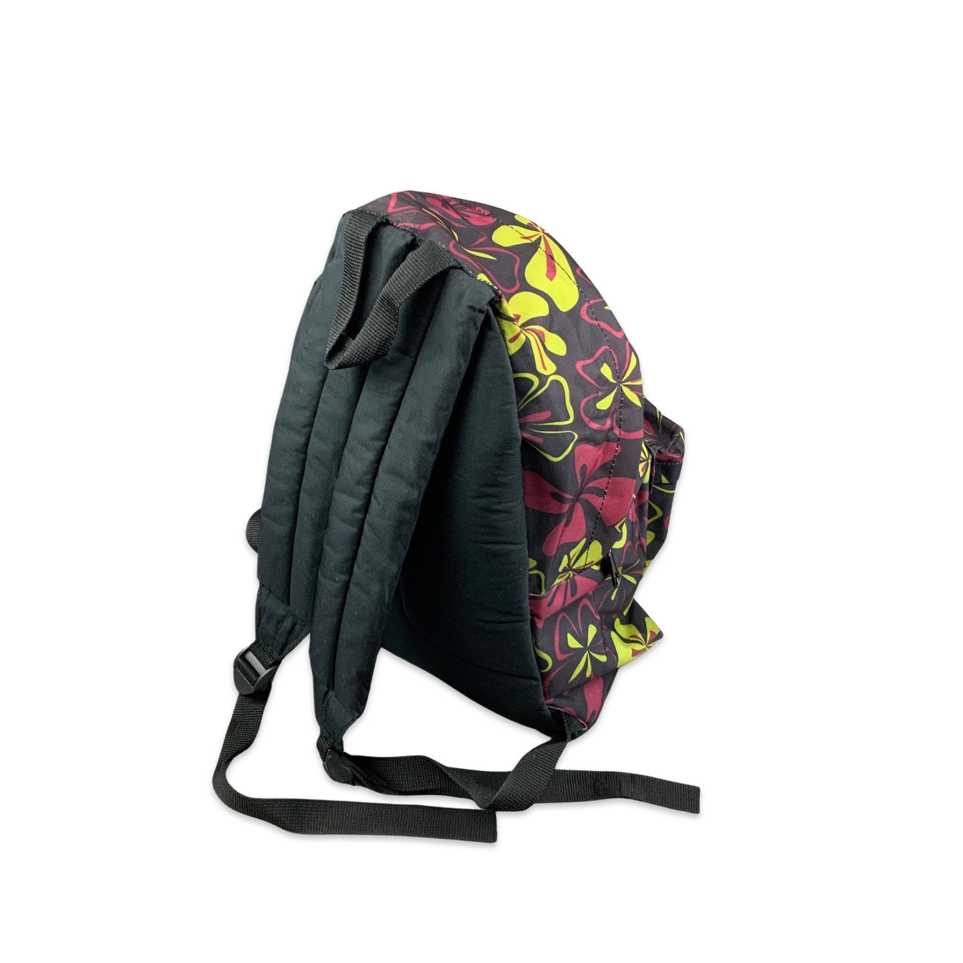 Vintage Eastpak USA Made Black Green and Purple Floral Print Rucksack