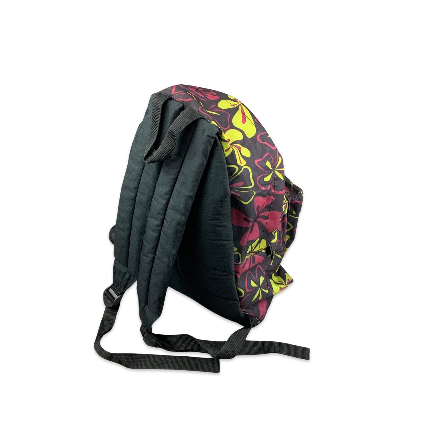 Vintage Eastpak USA Made Black, Green, and Purple Floral Print Rucksack