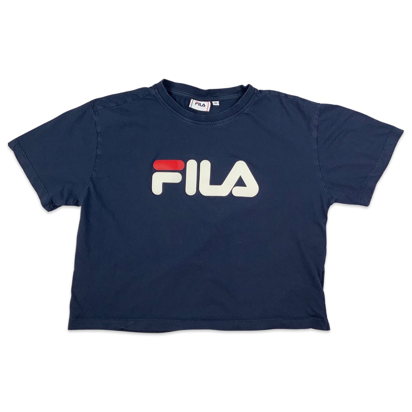 FILA Navy Cropped Spell Out Tee T-Shirt 10 12