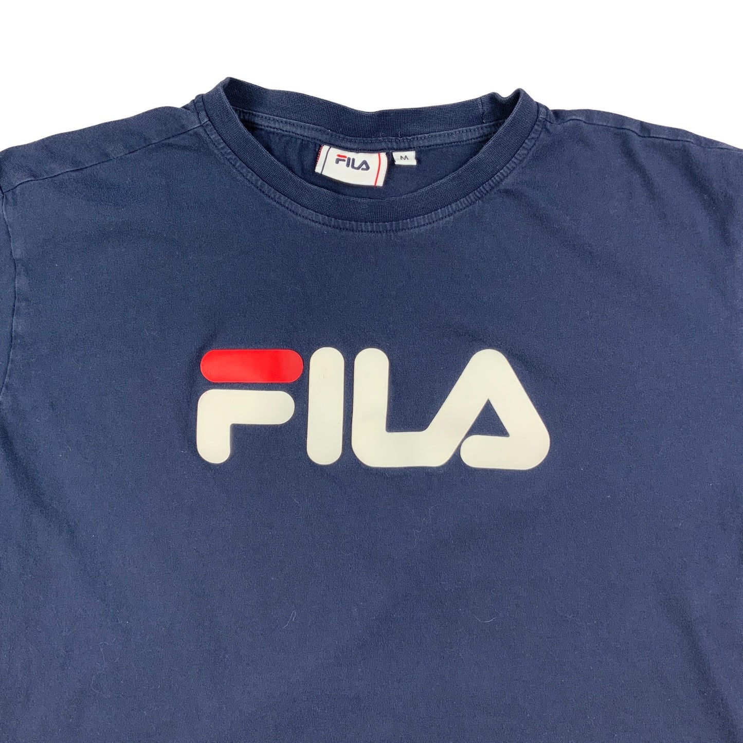 FILA Navy Cropped Spell Out Tee T-Shirt 10 12