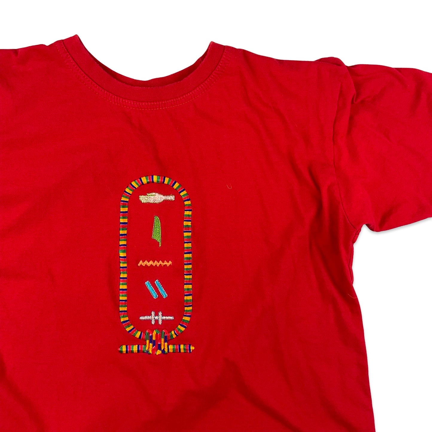 Vintage Egyptian Hieroglyphic Embroidered Red Tee T-Shirt  XS S