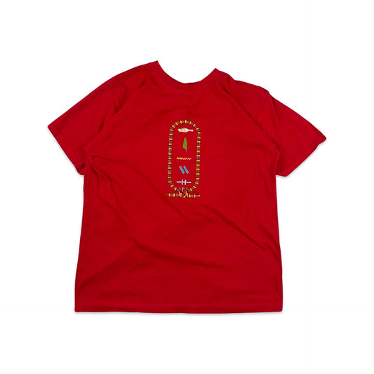 Vintage Egyptian Hieroglyphic Embroidered Red Tee T-Shirt  XS S