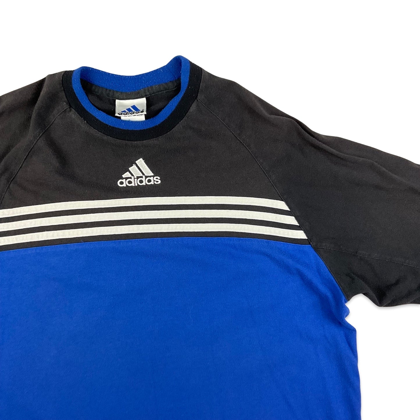 Vintage 90s Adidas Black Blue & White Tee T-Shirt M L