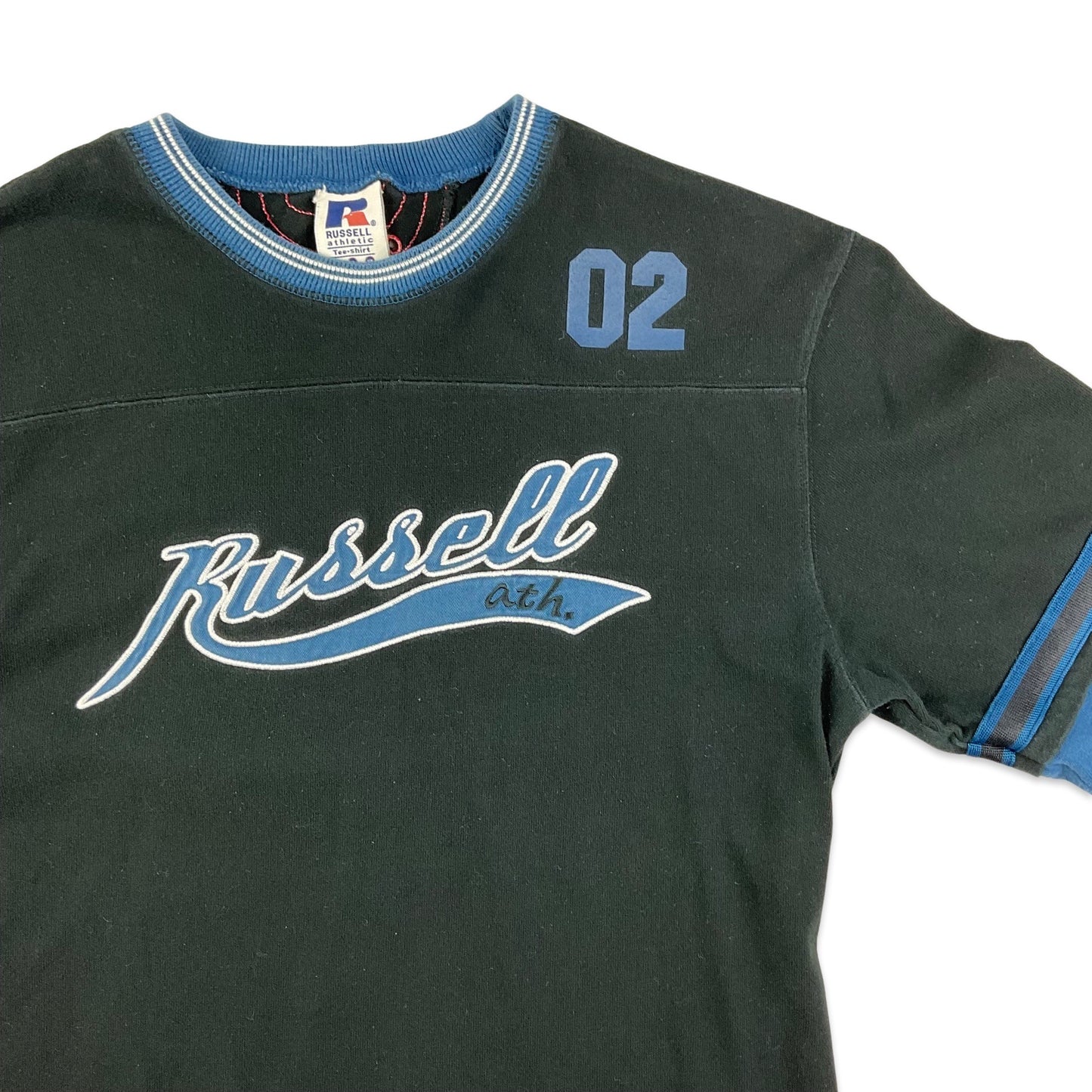 Vintage Russell Athletic Black & Blue Long Sleeved Spell Out Tee T-Shirt S M