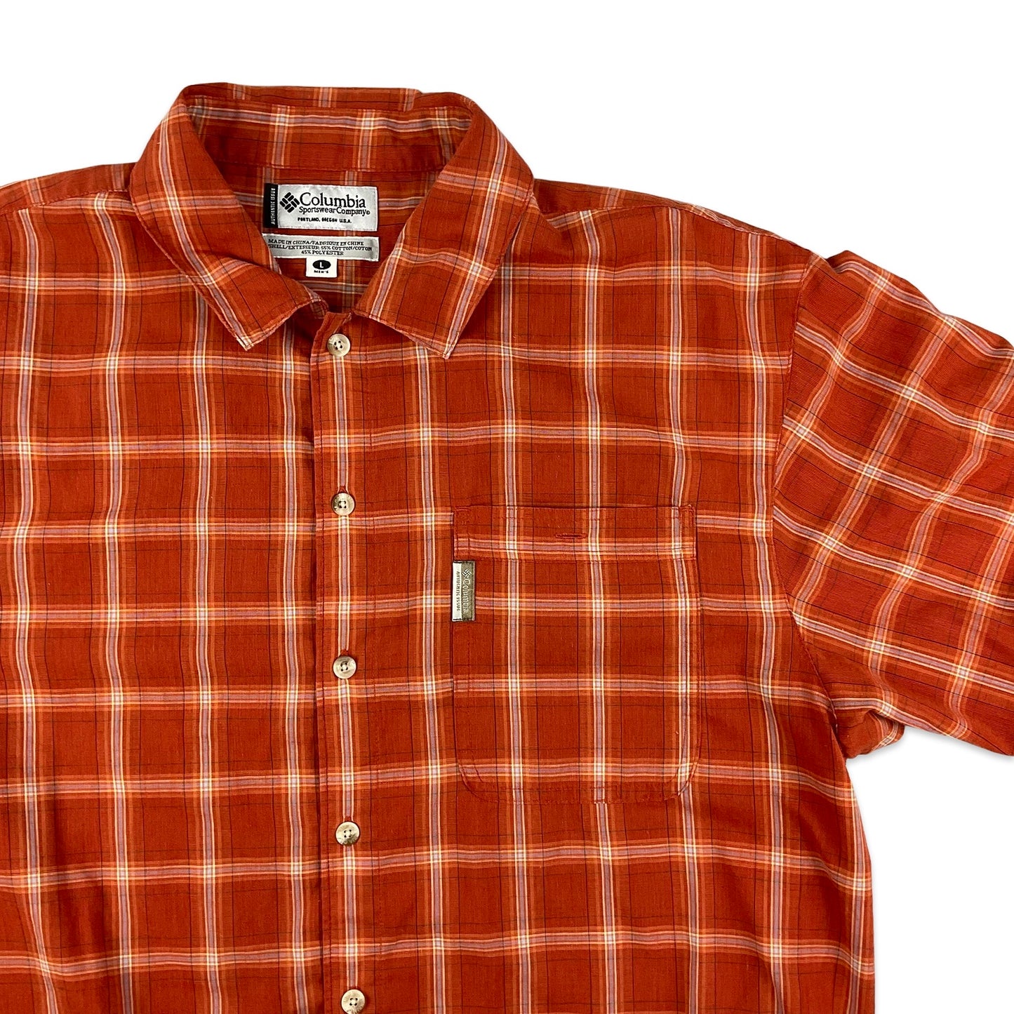 Vintage 90s Y2K Columbia Orange Plaid Tech Shirt L XL