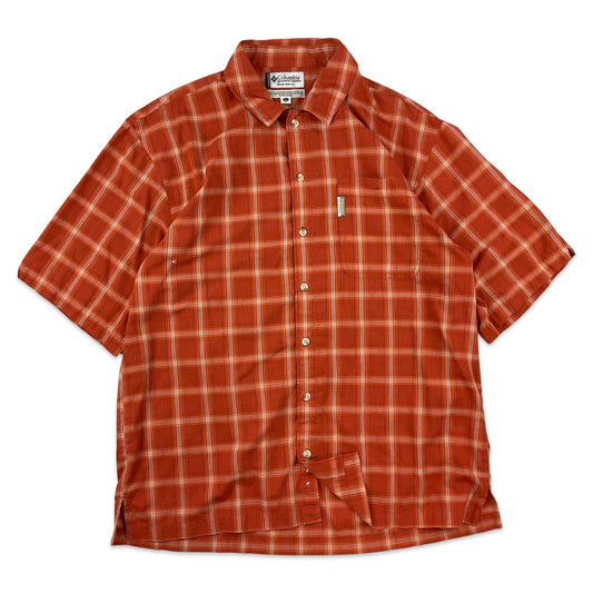 Vintage 90s Y2K Columbia Orange Plaid Tech Shirt L XL