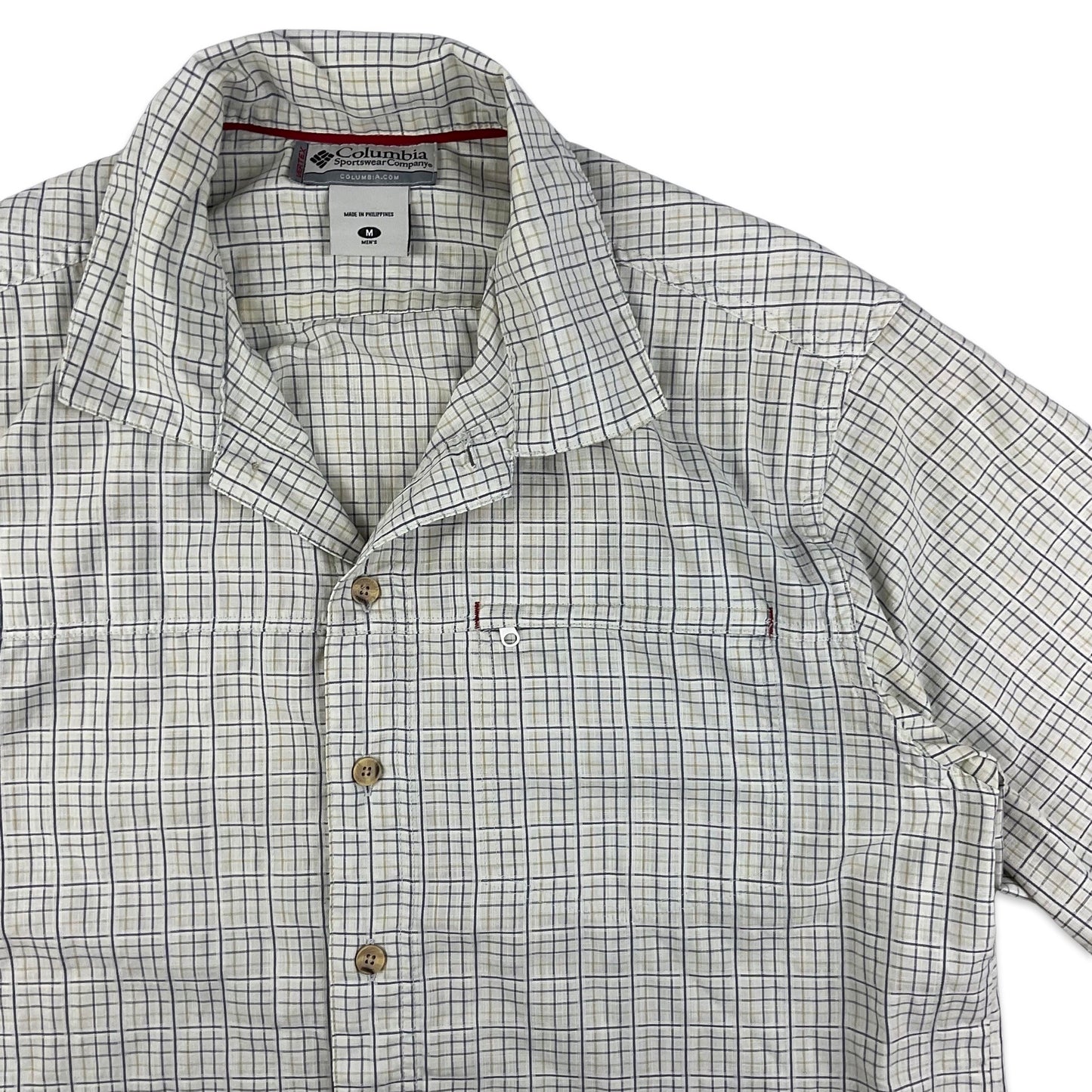 Columbia White & Grey Checked Tech Shirt M L