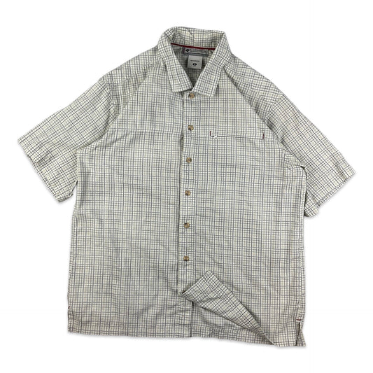 Columbia White & Grey Checked Tech Shirt M L