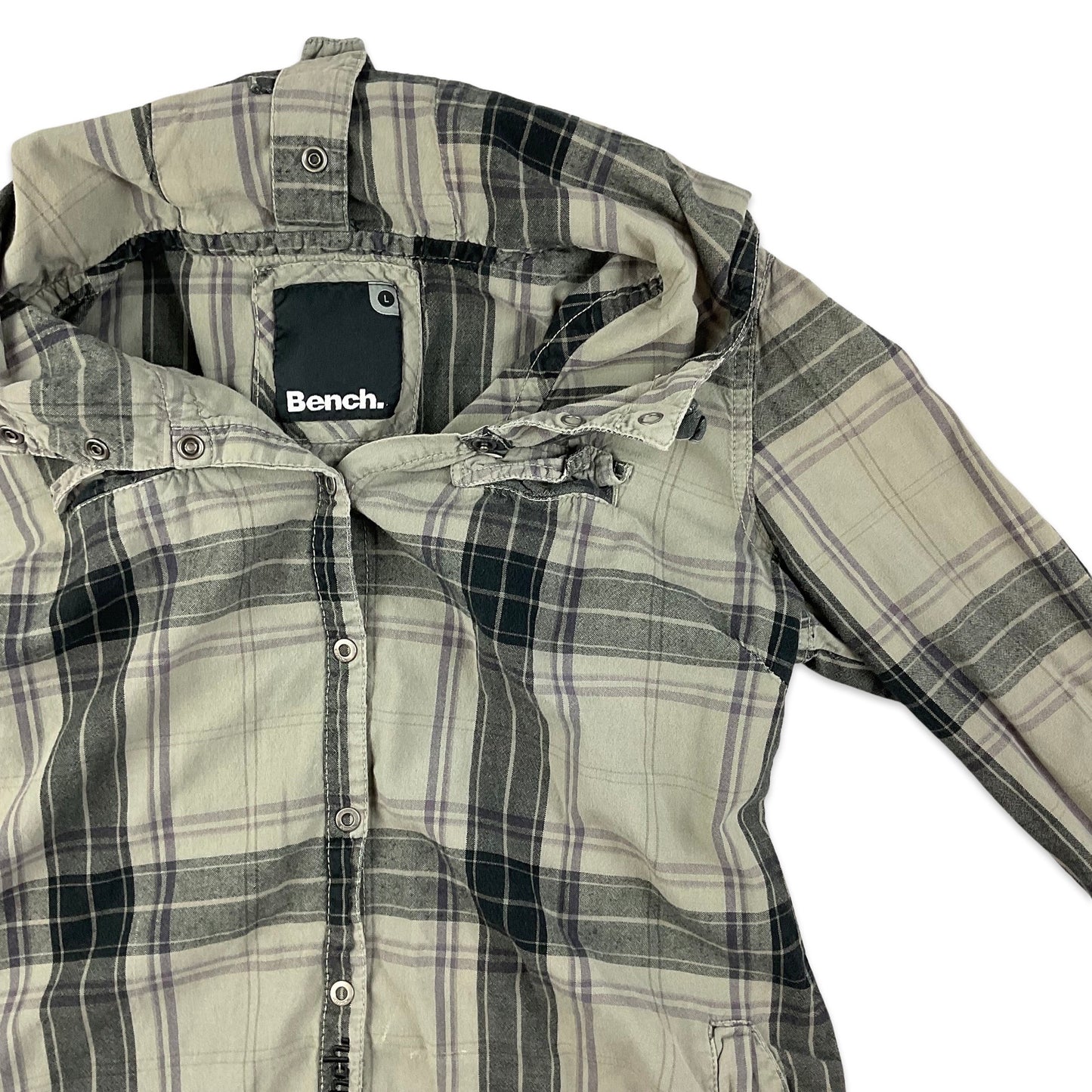 Bench Grey Plaid Hooded Shirt 10 12