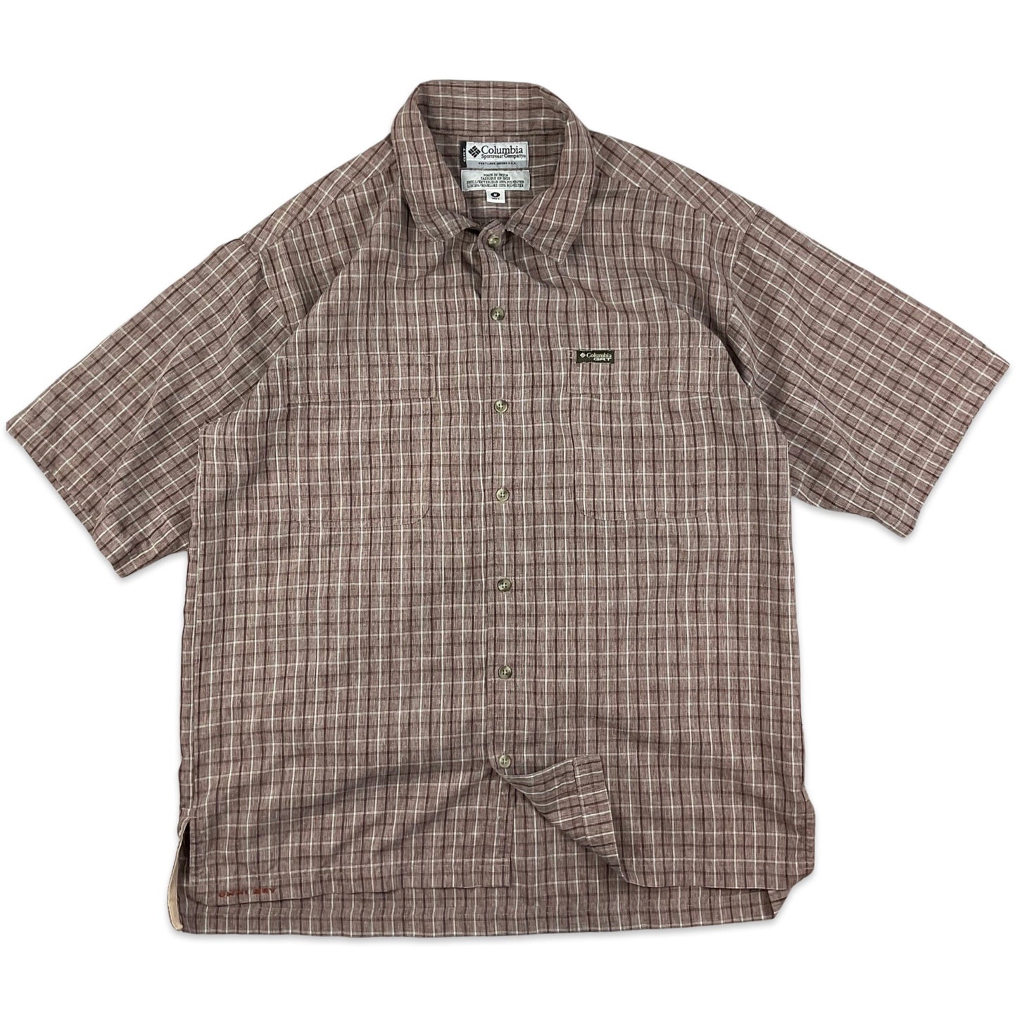 Vintage 00s Columbia Brown Check Tech Shirt M L