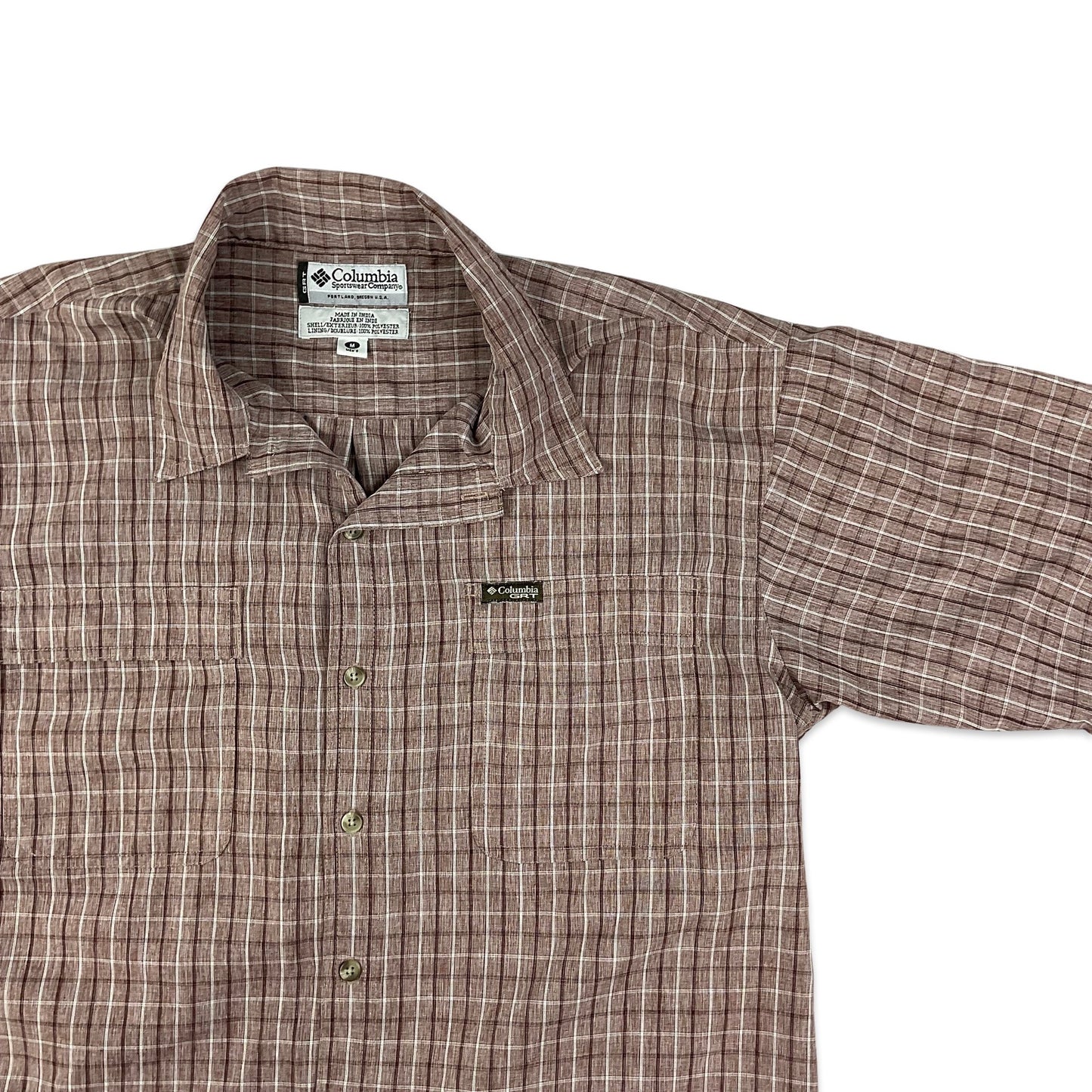 Vintage 00s Columbia Brown Check Tech Shirt M L