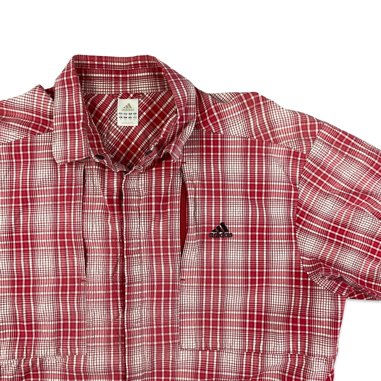 Vintage 00s Adidas Red & White Check Tech Shirt M L