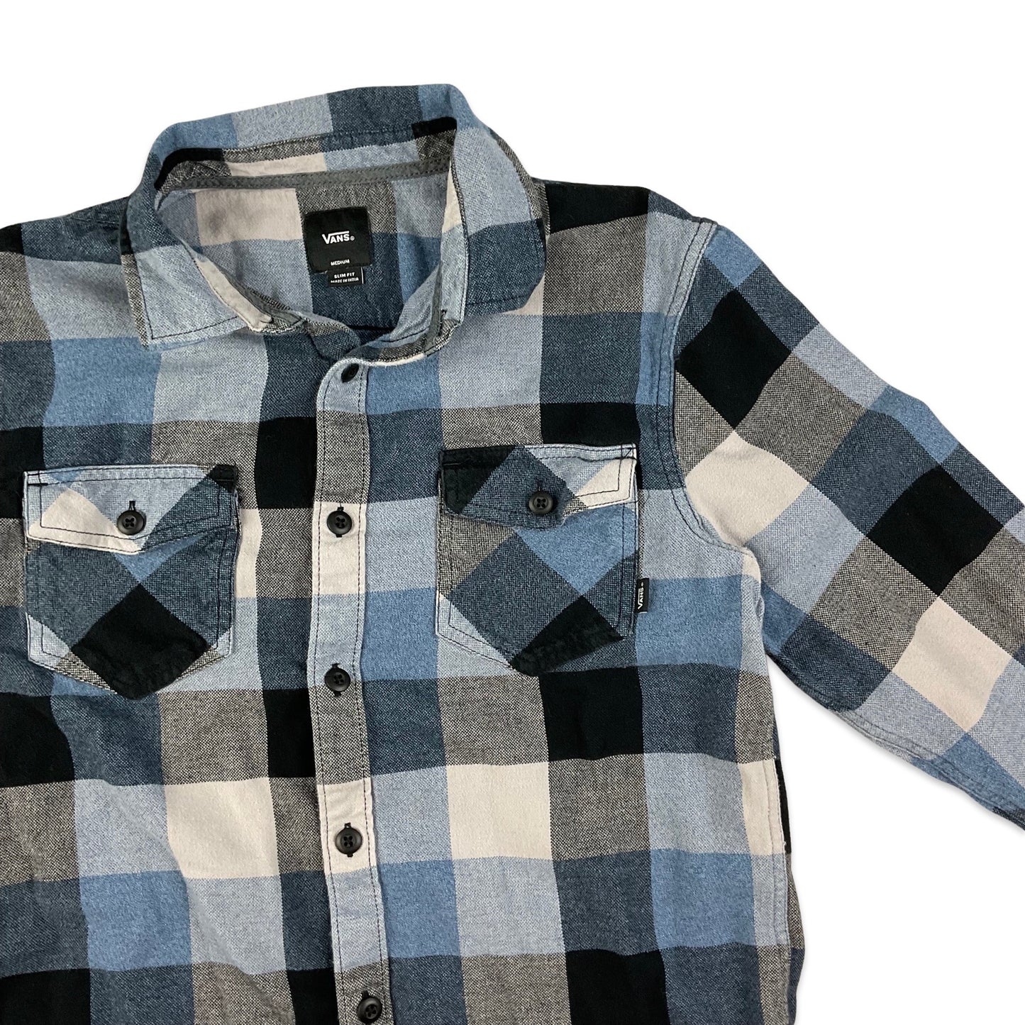 Vans White Blue & Black Plaid Flannel Shirt S M