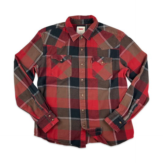Levi's Red & Black Plaid Western Flannel Shirt S M