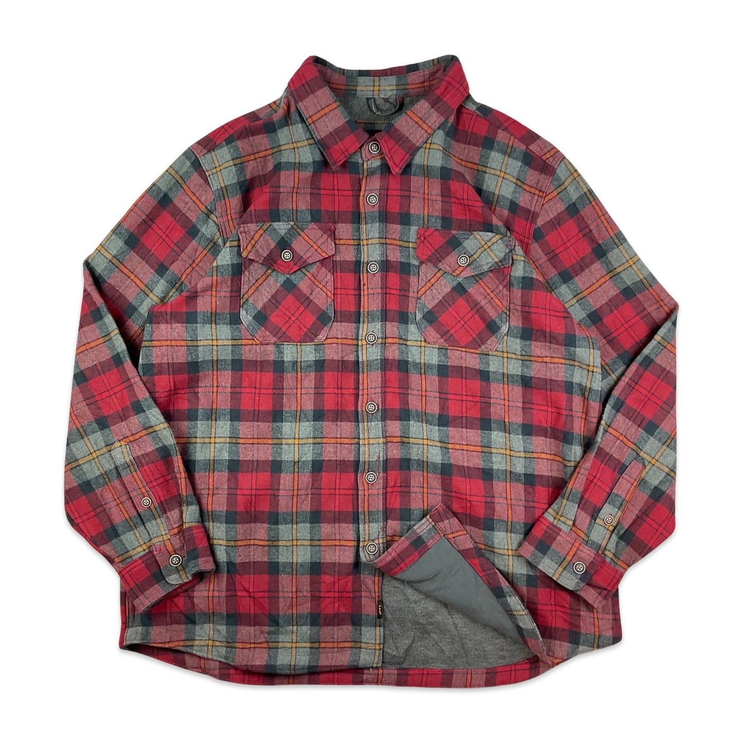 Deadstock Lee Thermal Lined Red & Grey Plaid Flannel Over Shirt XL XXL