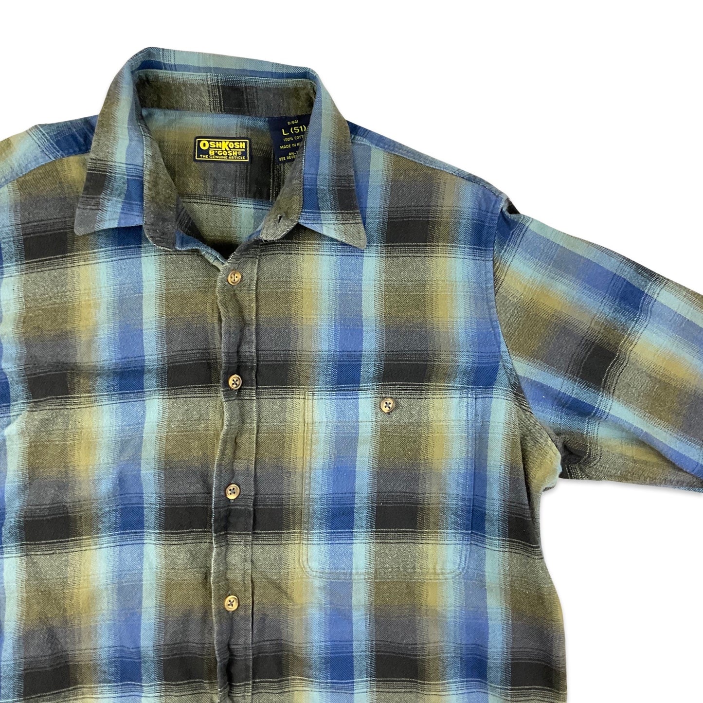 Vintage OshKosh Blue & Grey Plaid Flannel Shirt S M