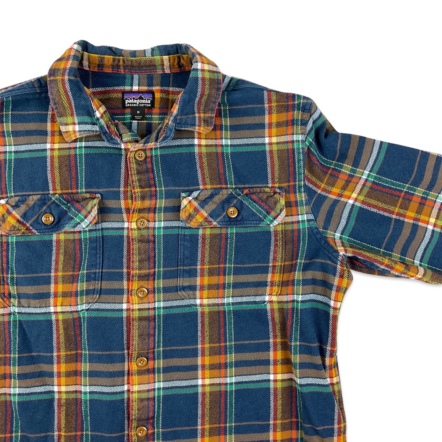 Patagonia Blue & Orange Plaid Flannel Shirt M L