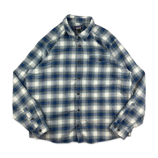 Patagonia White & Blue Plaid Flannel Shirt L XL