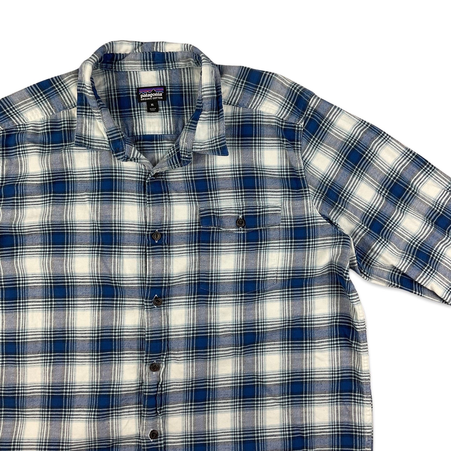 Patagonia White & Blue Plaid Flannel Shirt L XL