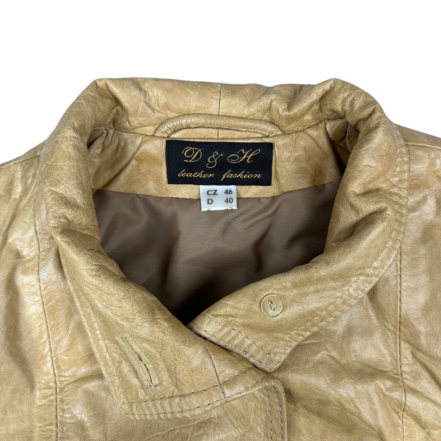 Y2K Vintage Beige Leather Jacket 14