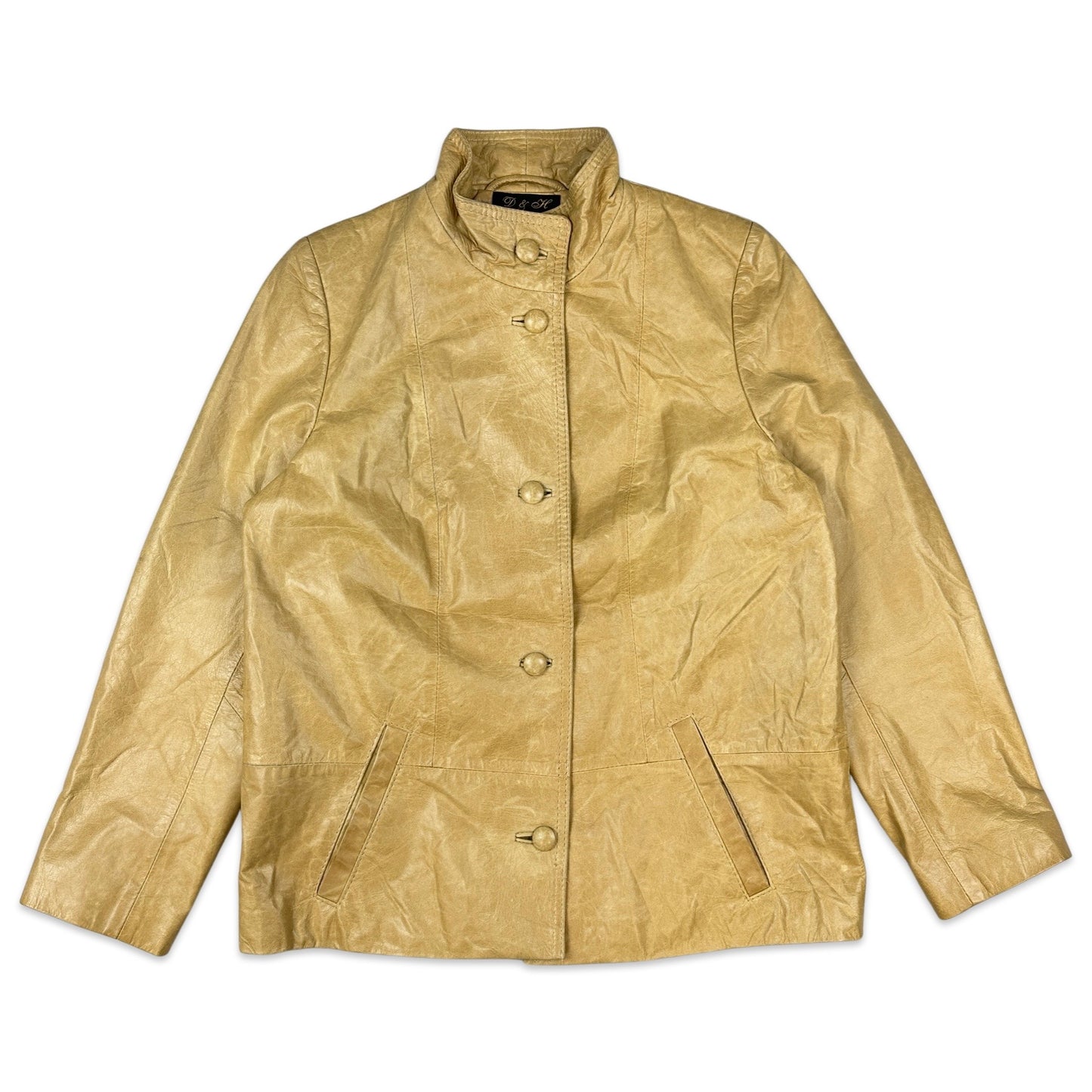 Y2K Vintage Beige Leather Jacket 14