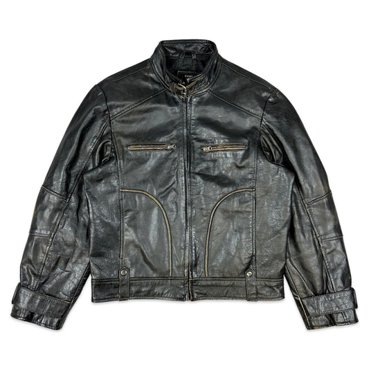 Vintage Black Leather Moto Biker Jacket L